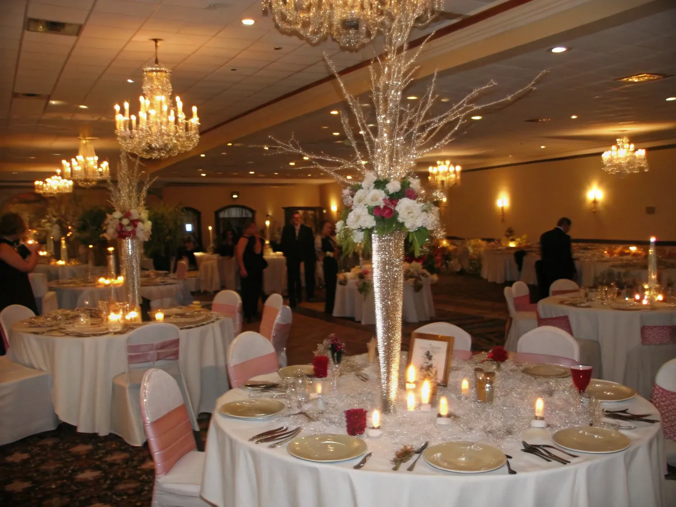 Wedding reception with beautifully decorated dinner tables